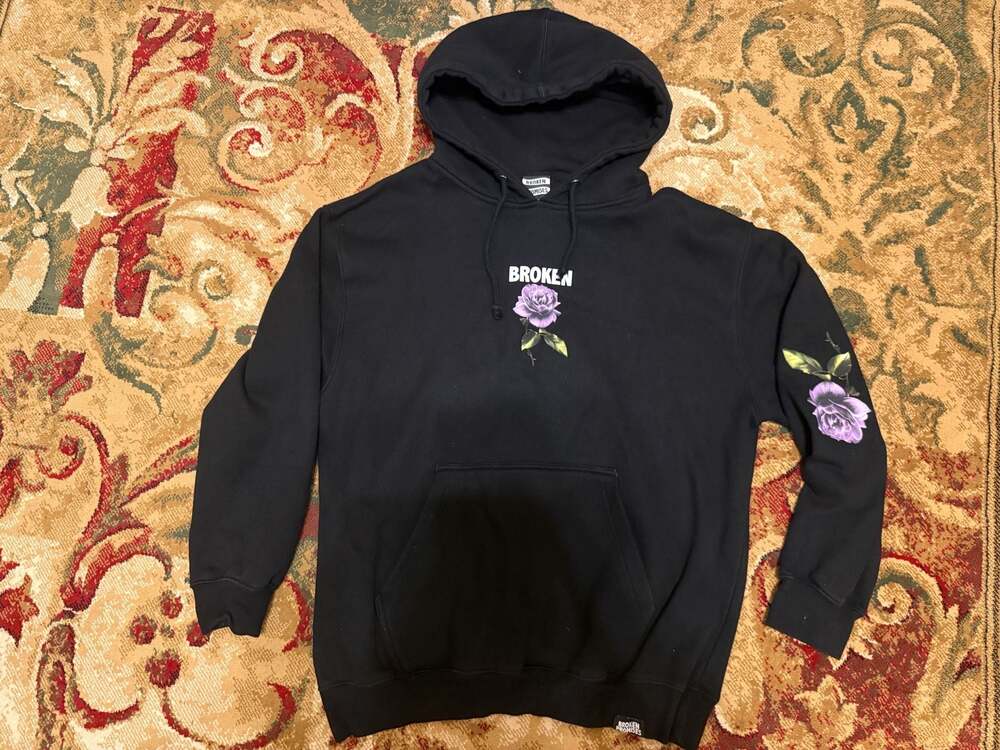 Broken Promises Black Purple Rose Graphic Hoodie